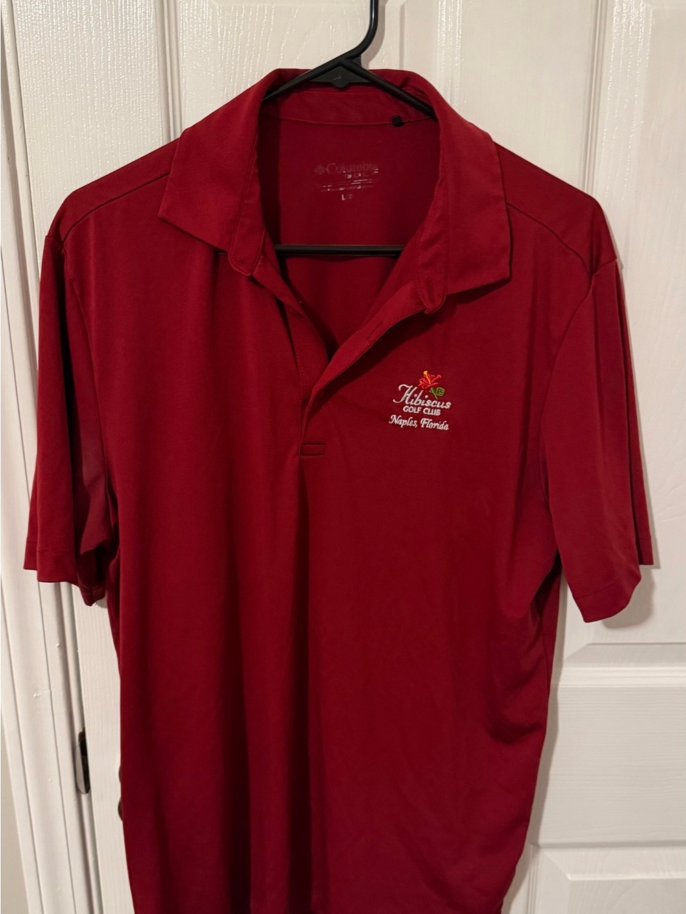 Columbia Men’s Red Short-Sleeve Polo with Hibiscus Logo
